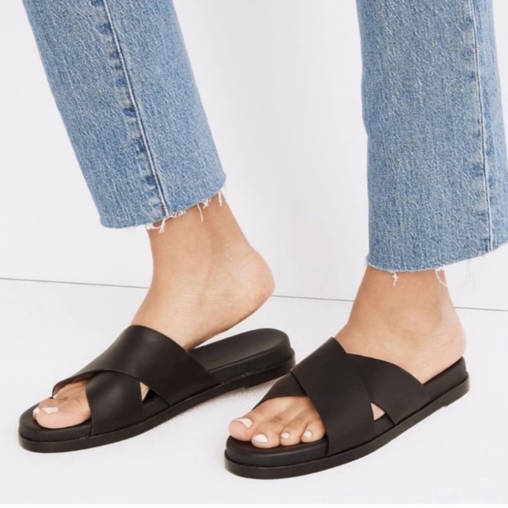 Madewell The Louisa Crisscross Slide Sandals in Black, Slides, Size 9